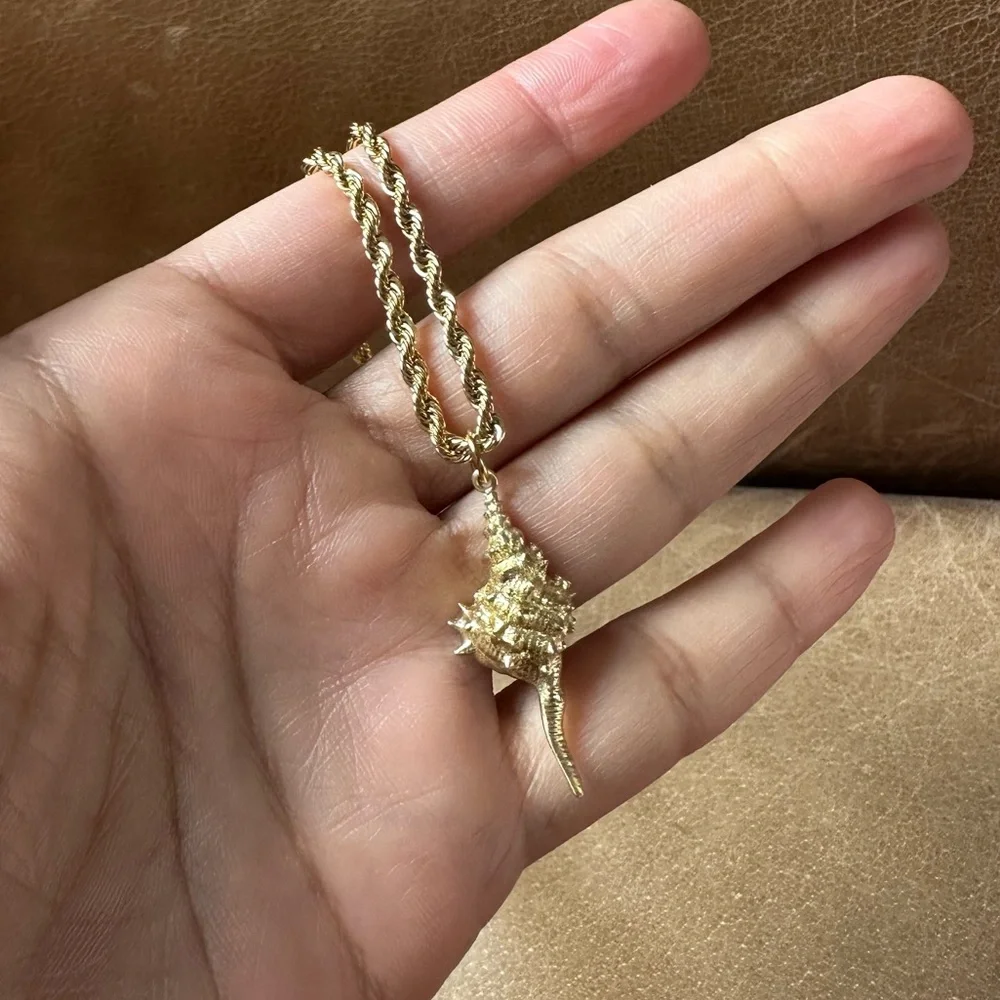 Gold plated stainless steel rope chain w shell charm vintage vibes shore coastal - Picture 6 of 14